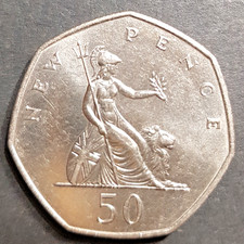 UK 50p New Pence 1970 Elizabeth II Britannia Coin, nice condition, collectible