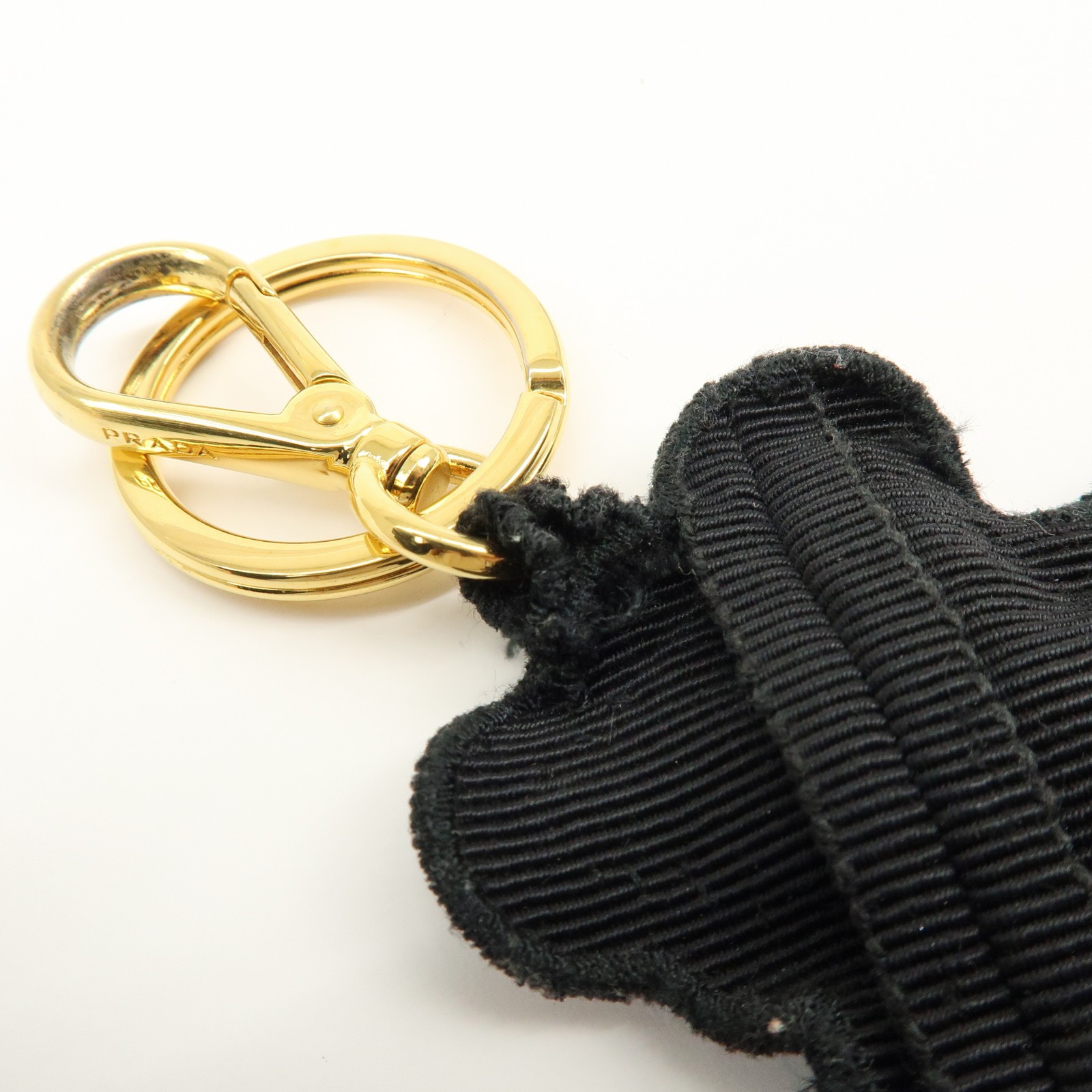 PRADA Bear Motif Canvas Sequins Bag Charm Key Holder Black Silver Auth Used F/S thumbnail 10
