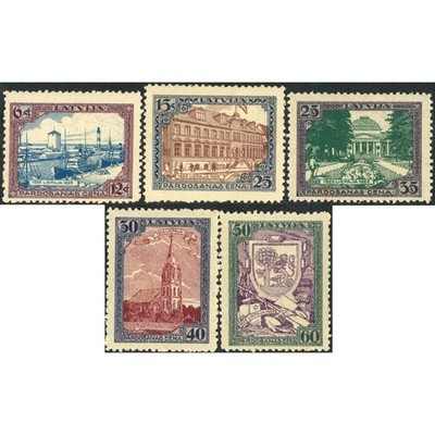 1925, Latvia, 6/12s-50/60s, Solovyov #120-#124 / Mi #107A-#111A, Lithographed
