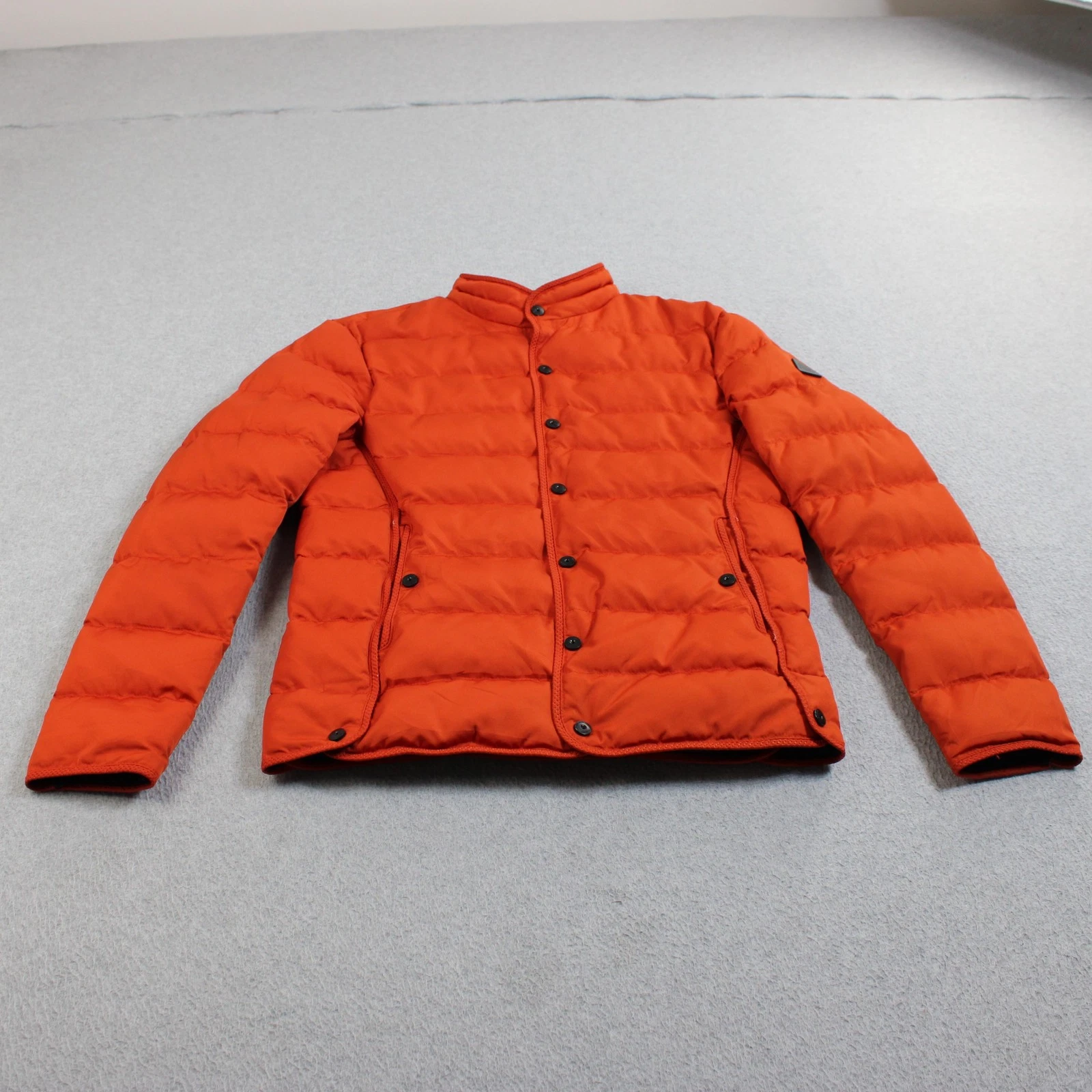 Shi Chen Jacket Men Medium Orange Quilted Puffer Full Zip Casual Outdoor Artsy