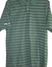 Ralph Lauren RLX Polo Shirt Mens Large Green Striped Casual Short Sleeve