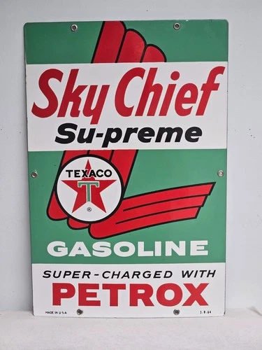 VTG 12x18" Texaco Sky Chief Porcelain Gas Pump Plate Sign 1964 Dated 3-9-64 USA