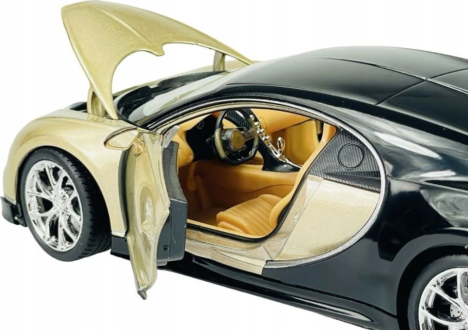 BUGATTI CHIRON GOLD & BLACK 1/24-27 SCALE DIECAST MODEL CAR BY WELLY 24077G-7E - Image 3 of 4