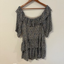 Women's Floral Lined Ruffle 20s Gatsby Rebecca Minkoff Dress Blue Cream Size L