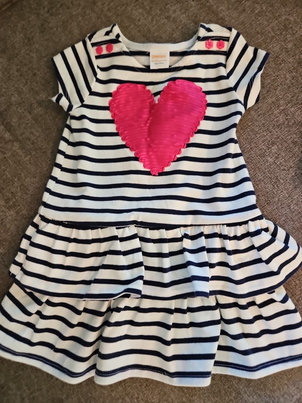 Gymboree Ruffle Dress - Blue Stripe W/Pink Satin Heart Size 18-24mo. NWOT