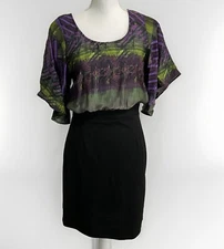 Collective Concepts Black Floral Monet Look Dress Fitted Bottom Size Medium NWOT