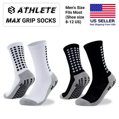 E3 ATHLETE MAX Grip Crew Socks, Men's, Anti-Slip, Soccer, Football, Basketball