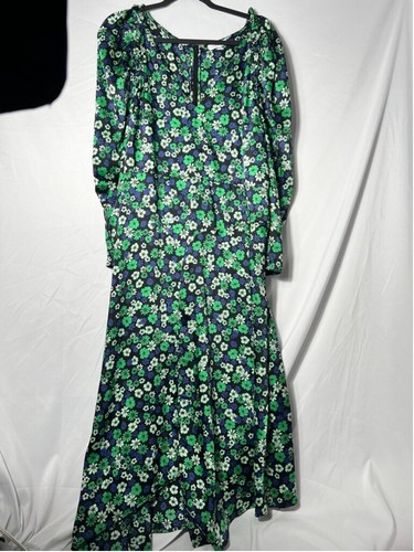 Topshop Satin Midikleid mit Blumendruck in Grün, Gr. 14 - Bild 3 von 12