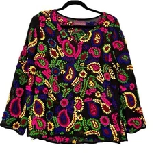 Sweet Sinammon Multicolor Paisley Embroidered Long Sleeve Top Womens Medium