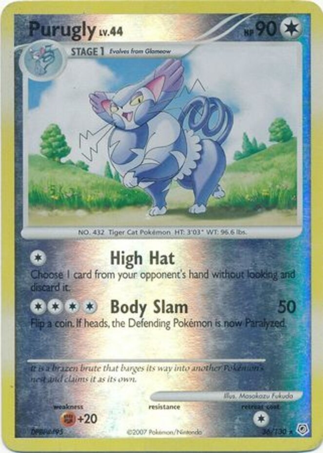 Purugly - 36/130 - Rare - Reverse Holo LP, English Pokemon Diamond and Pearl