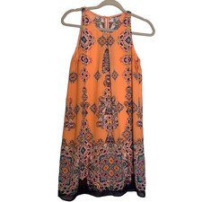 I.N. Dress Womens Small Peach Blue Tank Top Fit & Flare Above Knee Fully Lined