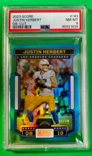 2023 PANINI SCORE FOOTBALL JUSTIN HERBERT TEAL DIE CUT 07/10 PSA NM-MT 8 - #143