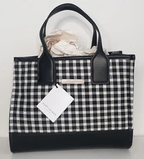 KURT GEIGER LONDON SURREY BLACK AND WHITE FAUX LEATHER TOP HANDLE TOTE BAG NWT