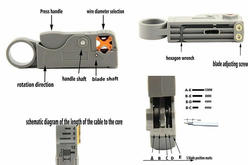 Coax Cable Crimper Stripper RG6 RG59 Wire Tool Kit & 10 Compression Connectors - Picture 5 of 8