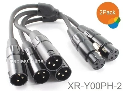 2-Pack 6-inch Pig-Hog XLR (3-Pin) Female Jack to 2-XLR Male Y-Splitter Cables