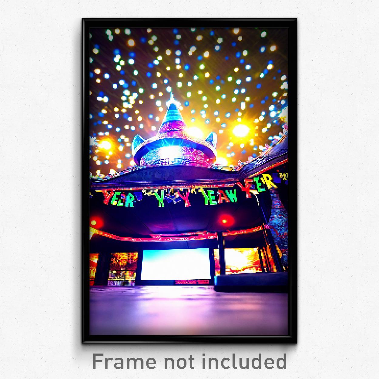 Pixel Art Poster - Interesting New Year Day (8 Bit Psychedelic Video Game Print)