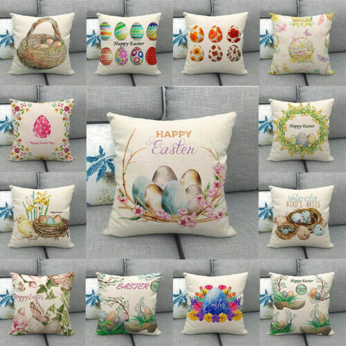 Funda de almohada de sofá de Pascua de primavera cubierta de cojín cesta de huevos de Pascua felices - Imagen 1 de 29