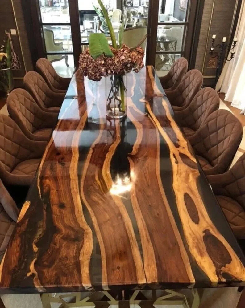 Black Epoxy Live Edge Wood Dining Center Custom Coffee Table Top Home Decor  Arts