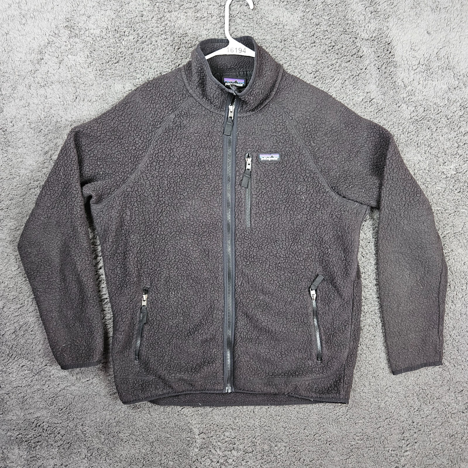 Patagonia Retro Pile Fleece Full Zip Mens XL Black Embroidered