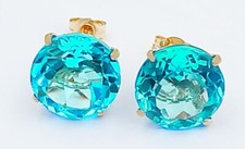 GENUINE 10.20 Cts BLUE TOPAZ STUD EARRINGS 14K GOLD - Free Appraisal Service