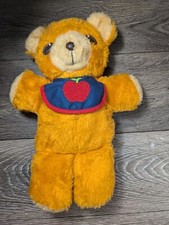 Vintage Plush Fisher Price 1975 Squeaker Orange Freddy Teddy Bear Apple Bib 12  