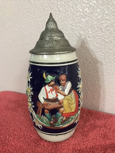 BEER STEIN W/ Pewter Lid 9” Ein lustig lied. ein froh gemut Made In Germany