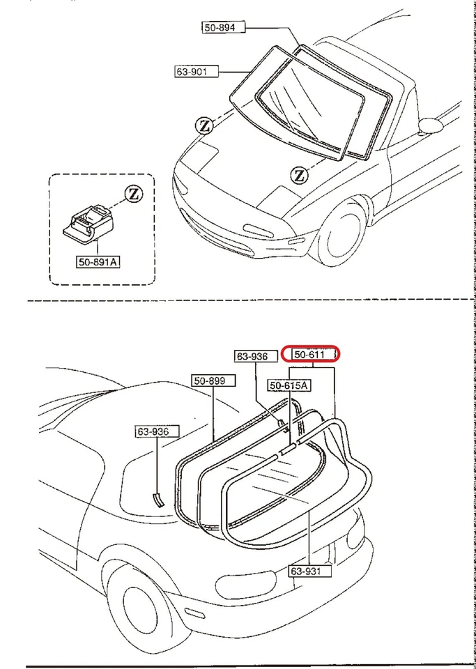 Moldura de ventana de techo rígido de vidrio trasero genuino MAZDA MX-5 MIATA NAY1-63-930 OEM Foto 3 de 4