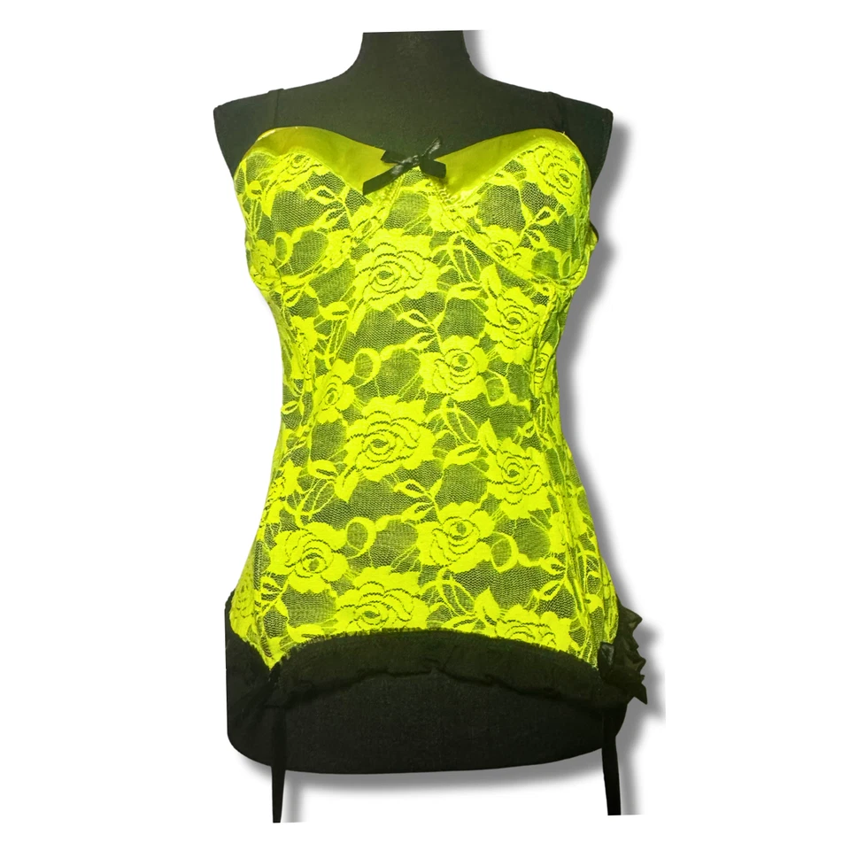 Corsé verde floral encaje Y2K hada cibernético gótico lolita top liguero talla 38 M L Foto 2 de 4