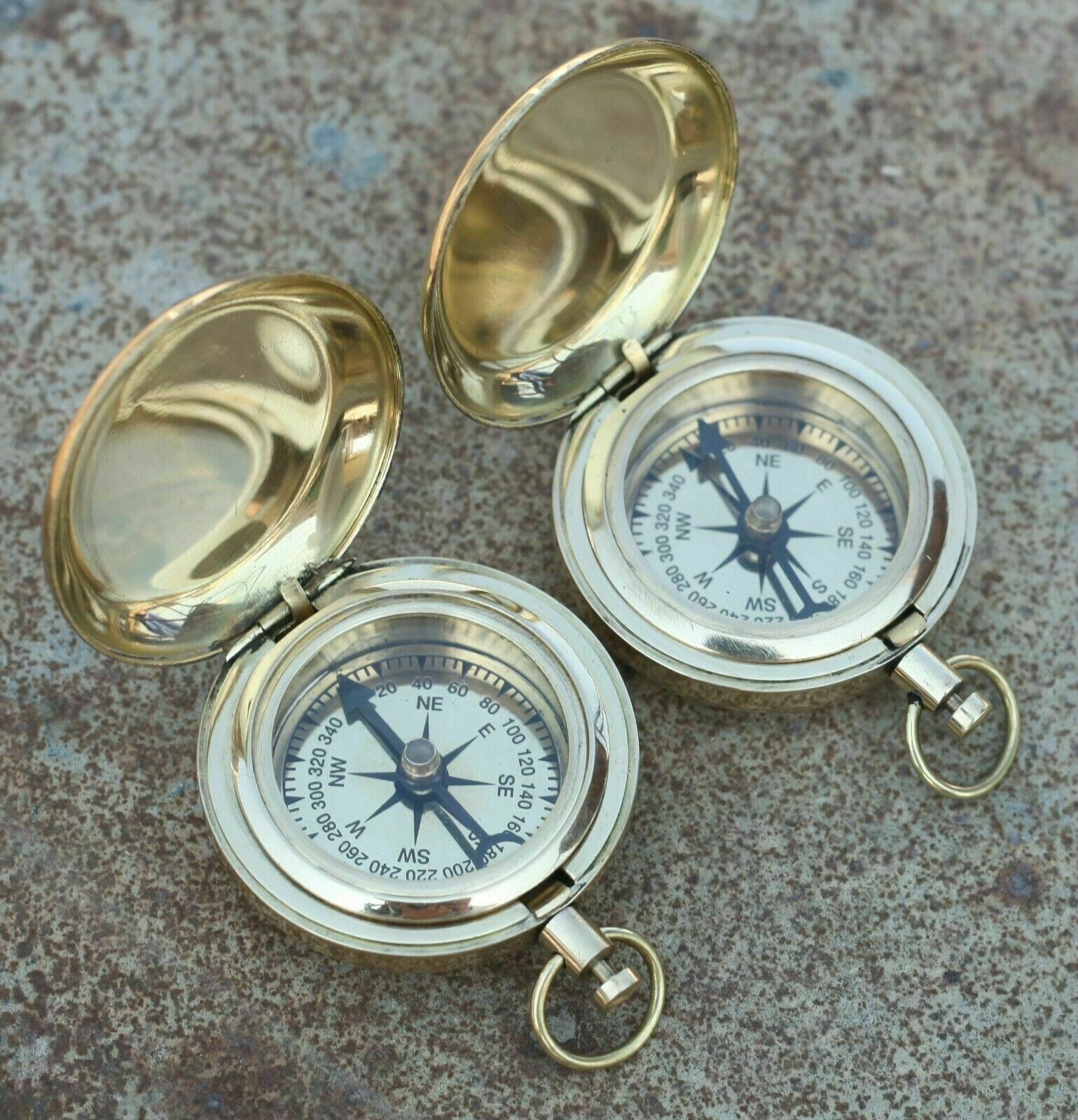 Push Button Compass Brass Push Button Compass Nautical Marine Pocket Compass lots of 100 ...