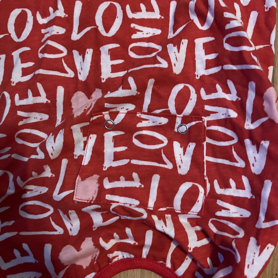 Top Paw Red Pink White Love Print Dog Long Johns Tail Pajamas Size M Medium NWT - Image 2 of 4