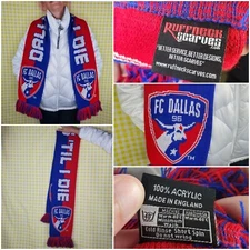 Vintage FC Dallas 96 "Dallas 'Til I Die" Red / Blue / White Scarf, 100% Acrylic