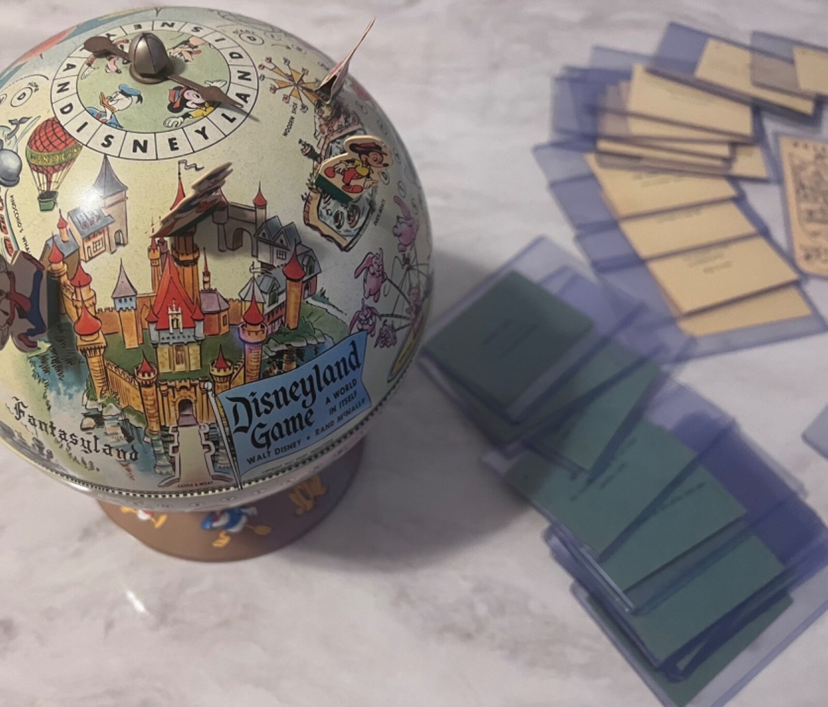 Disneyland Rand McNally Globe Game 4 player pieces, cards and