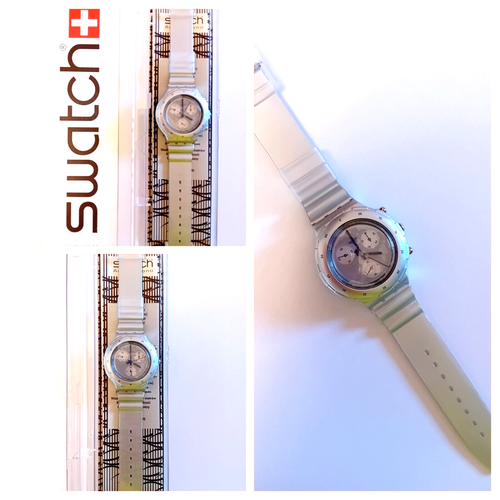 Swatch AquaChrono Nuovo Silver SBM107 1997 Vintage Orologio da polso NOS - Foto 2 di 8