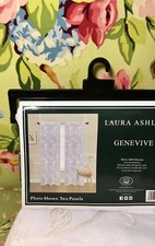 Pair Laura Ashley GENEVIVE Embroidered Floral Sheer WHITE Curtain Panels 40x84