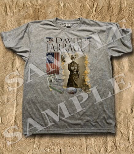 David Farragut Union Naval ash colored Civil War themed t-shirt. - Afbeelding 1 van 1