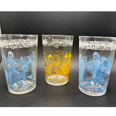 1950s Howdy Doody Parade Welch's Jelly Drinking Glasses Set of 3 Embossed  Bottom | eBay