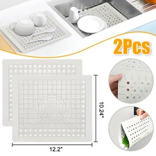 2X Kitchen Sink Mats Rubber Drain Pad Protector Gird Non-Slip Durable 10" x 12"