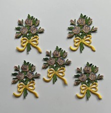 5-Pack Embroidered Iron-On Flower Bouquet Patches 3in Yellow Ribbon Floral