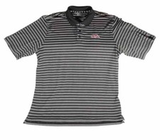 Ole Miss Rebels Polo Golf Shirt Under Armour Striped Black Short Sleeve Men Sz L