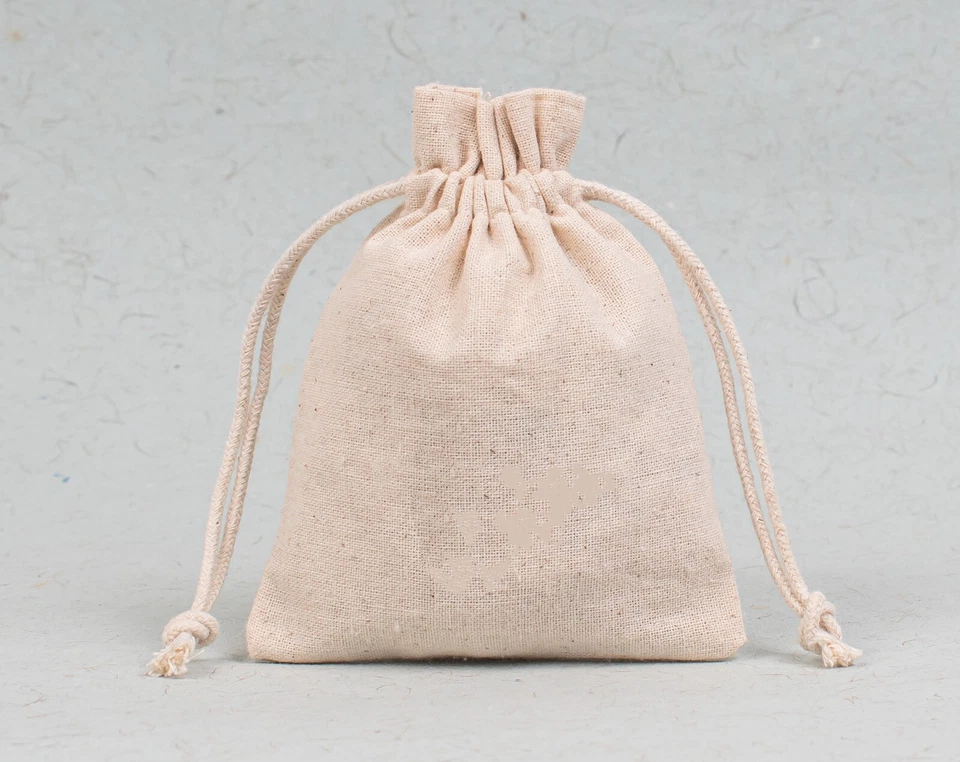 100 Pcs Promotional Drawstring Natural Color Cotton Jewelry Organizer4x5 Inch - Image 4 of 4