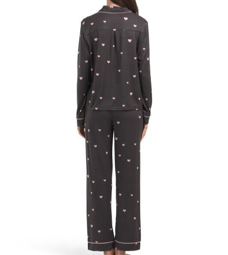 NWT PJ Salvage Charcoal Gray/Pink SCATTERED HEARTS Peachy Knit Pajama Set L SOFT - Picture 7 of 7