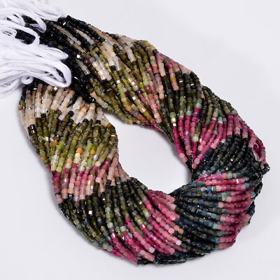 Natural Multi Tourmaline Gemstone Box Shape Faceted Beads 3X3mm Strand 13'' GB517