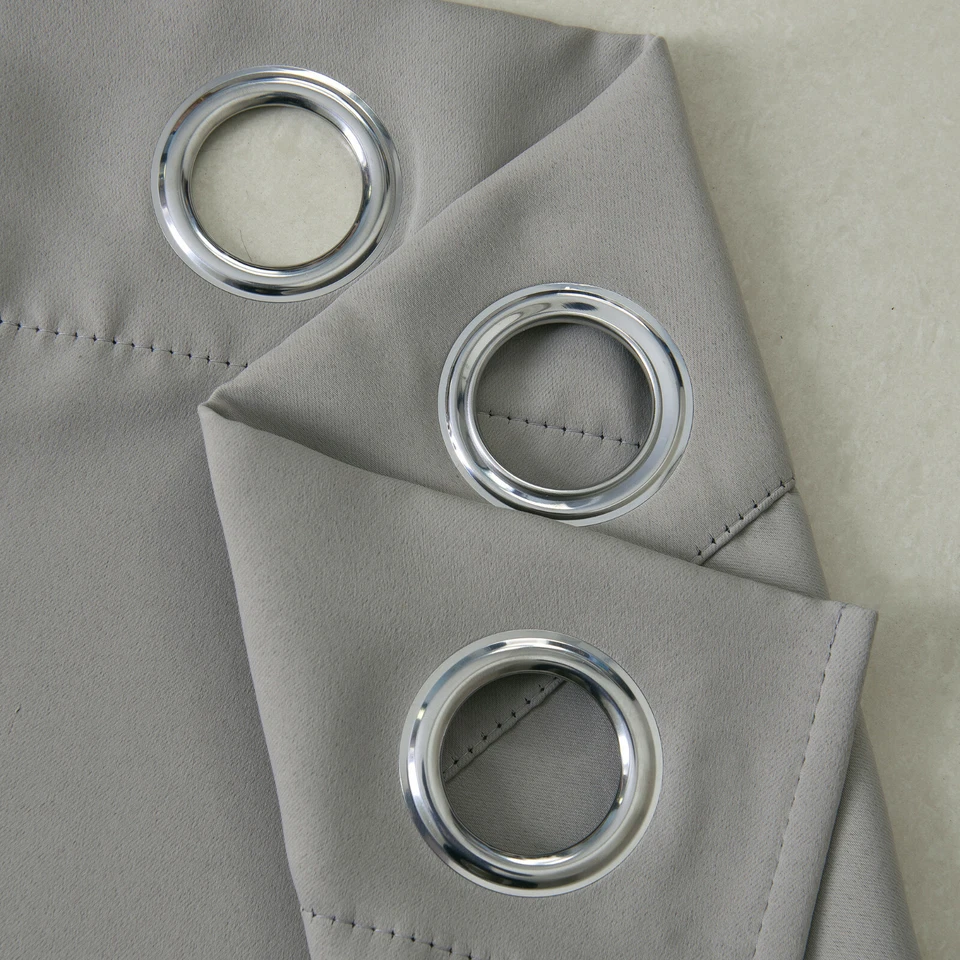 One Extra Long 300cm Drop Grey Window Curtain Eyelet Ring Top Blackout Tie Back - Image 4 of 4