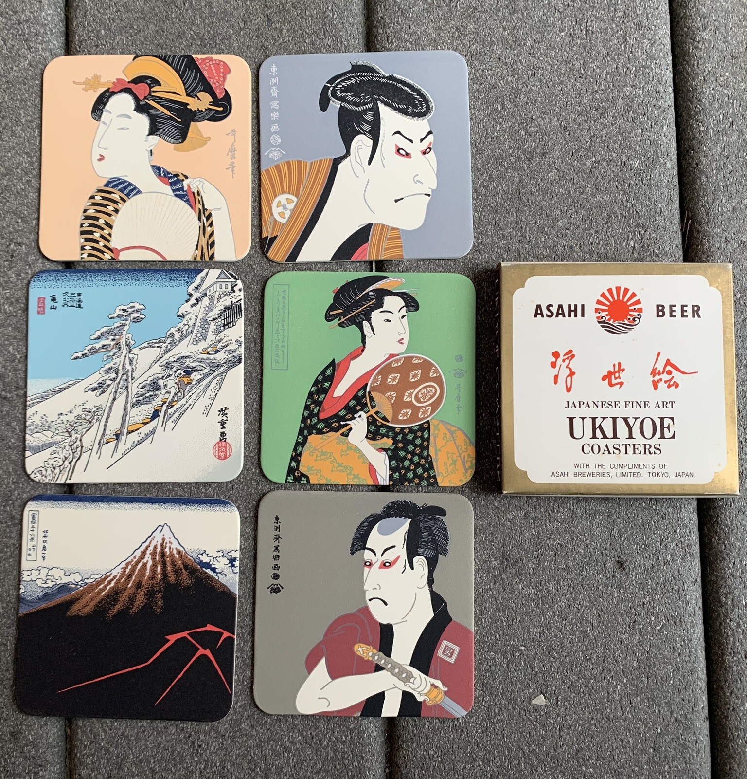 3 sets ASAHI Beer Coasters Japanese Fine Art Ukiyoe Coasters Tokyo
