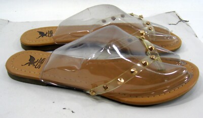 NEW CITY CLASSI Clear/gold Spikes Slip On Flip Flop Beach Sandal WOMEN Size 6