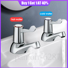 Lever Basin SInk Taps Pillar Disabled 1/4 Turn Chrome Pair 1/2" Hot Cold Set UK