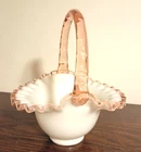 Vintage Fenton Rose Crest 8 Inch Handled Basket YOP 1944 - 1947