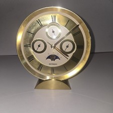 Rare Vintage Movado Triple Calendar Moon Phase Brass Desk Clock - Tested Working