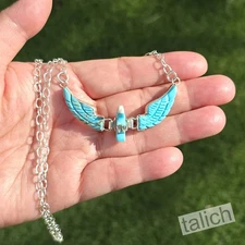 Navajo Ben Livingston Sterling Silver Turquoise Flying Eagle Pendant Necklace