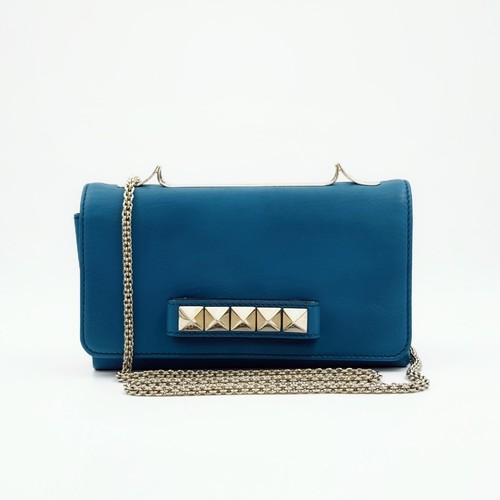 Valentino Garavani Blue Leather Chain Shoulder Bag Rockstud Crossbody Clutch